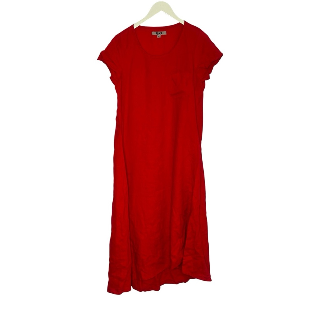 Flax long reddish orange linen maxi dress with side slit size Petite